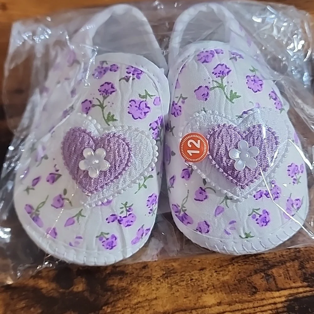 Floral Heart Baby Shoes - Purple and White Size 12 Shoes Soft